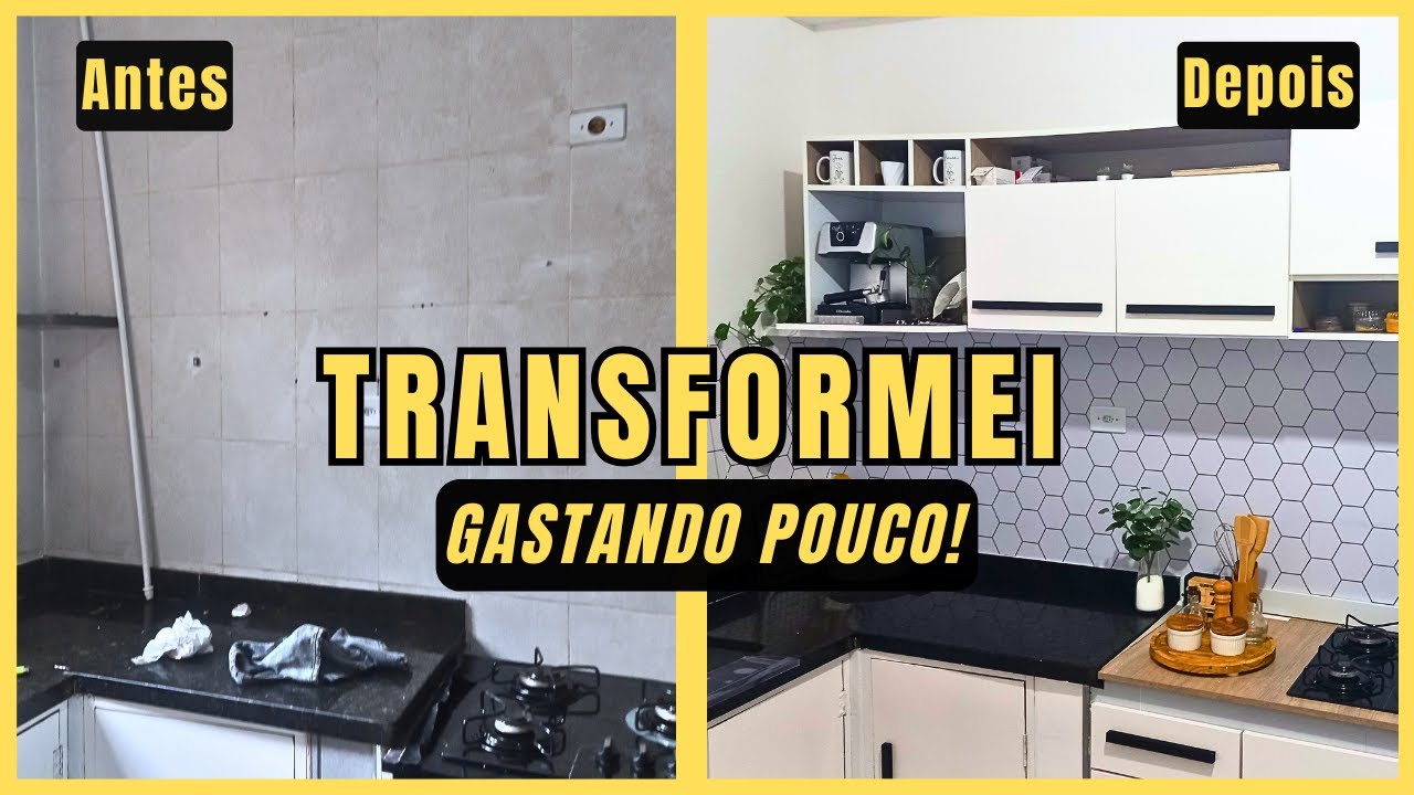 TRANSFORMEI A COZINHA GASTANDO POUCO| CORTEI O ARMARIO NO MEIO