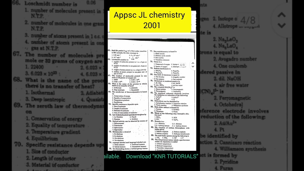Appsc JL Chemistry 2001 paper with key #appscjlchemistrypreviouspapers