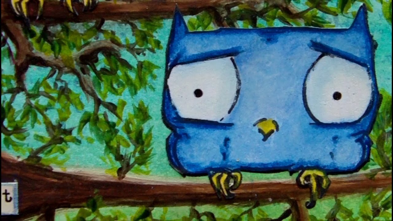 Mixed Media Art Tag - Owls