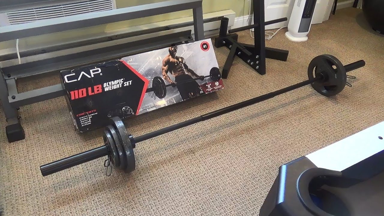 CAP 110 LB OLYMPIC WEIGHT SET WITH BARBELL AND PLATES UNBOXING AND REVIEW FITNESS GYM BODYBUILDING