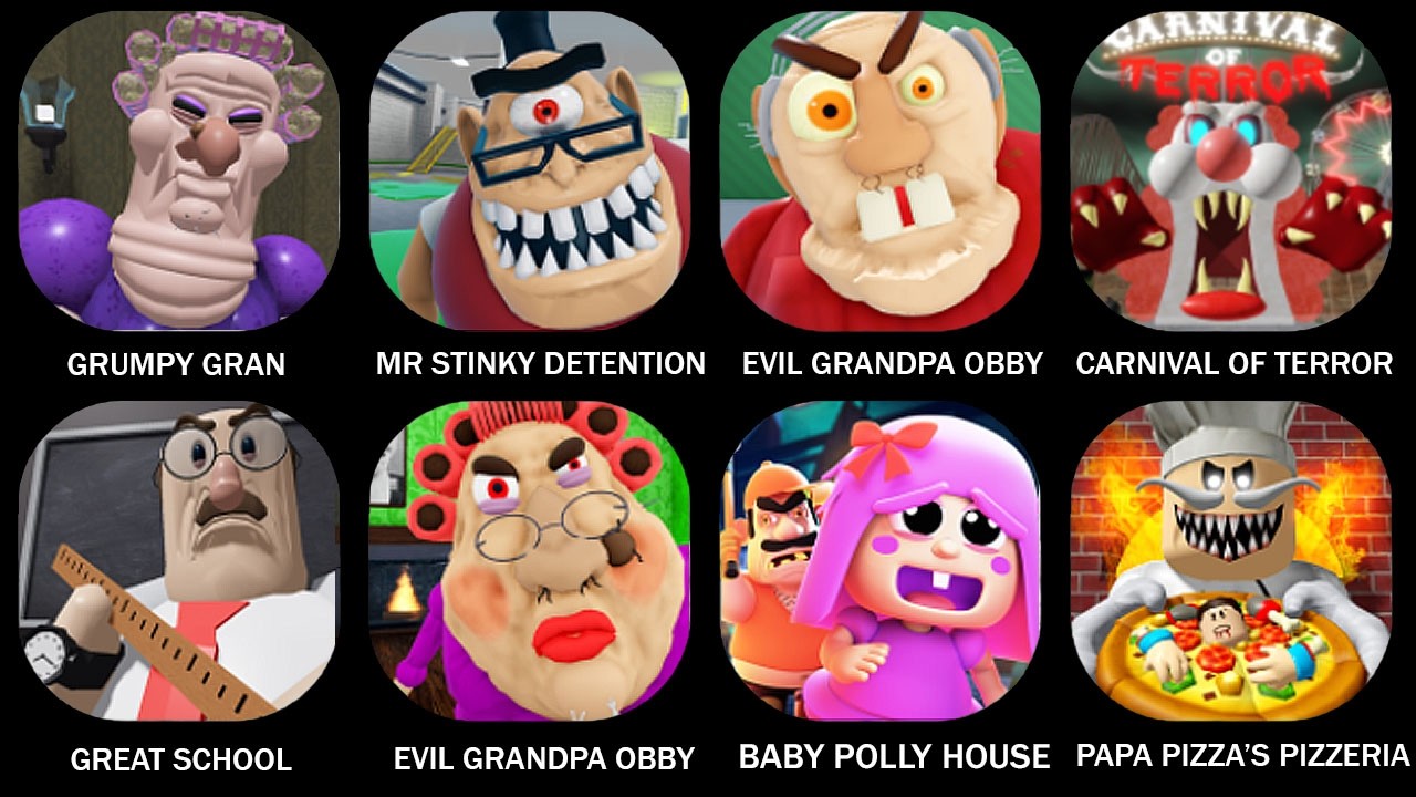 GRUMPY GRAN, ESCAPE MR STINKY DETENTION, ESCAPE EVIL GRANDPA OBBY, CARNIVAL OF TERROR VNG ROBLOX