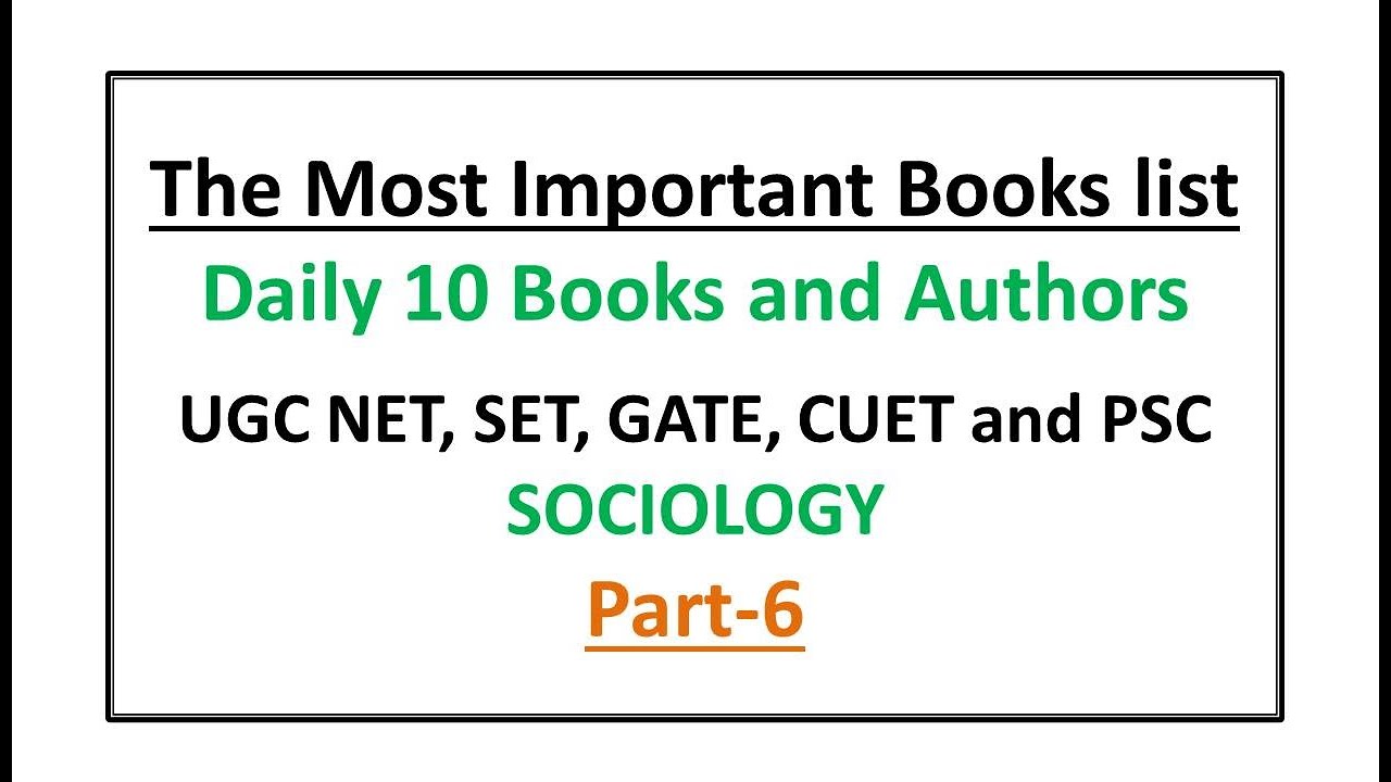 Daily 10 Books | Part- 6 | Important Books and Authors List | UGC NET | SET |GATE | CUET | Sociology