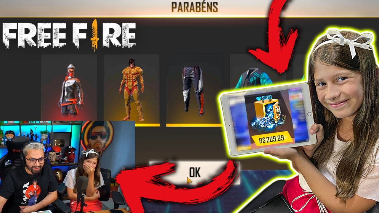 UMA INSCRITA VEIO NA MINHA CASA E COLOQUEI OS PRIMEIROS DIAMANTES DELA NO FREE FIRE!