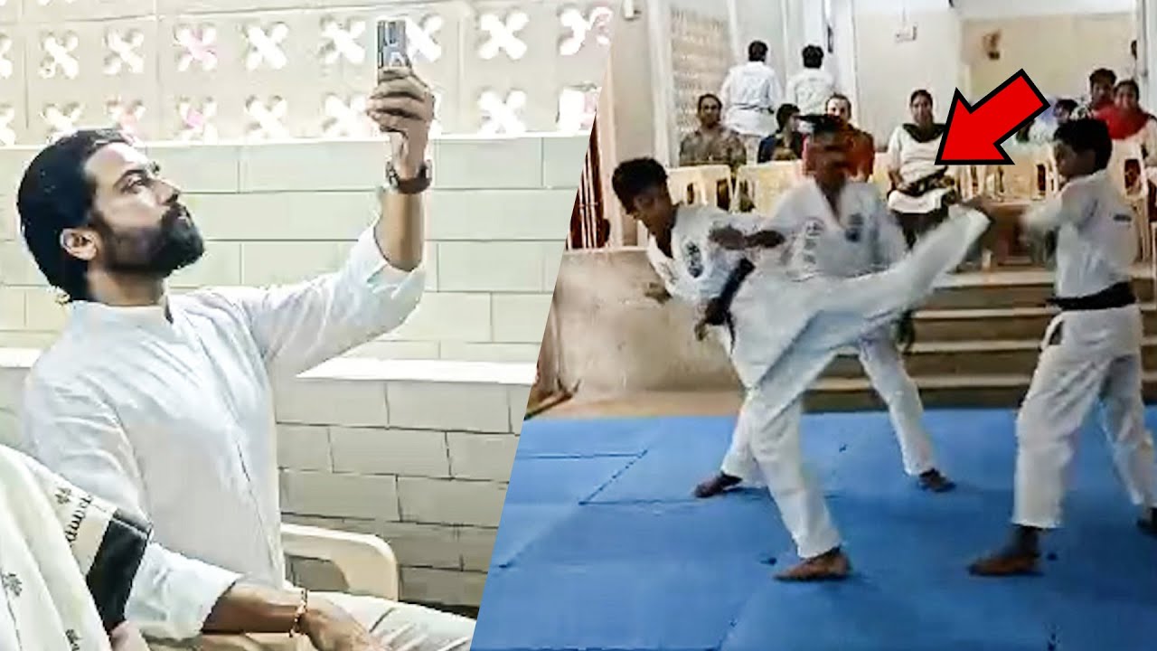 Suriya Recording Video Of Son Dev Getting Black Belt From All India Zen Isshinryu Karate Association