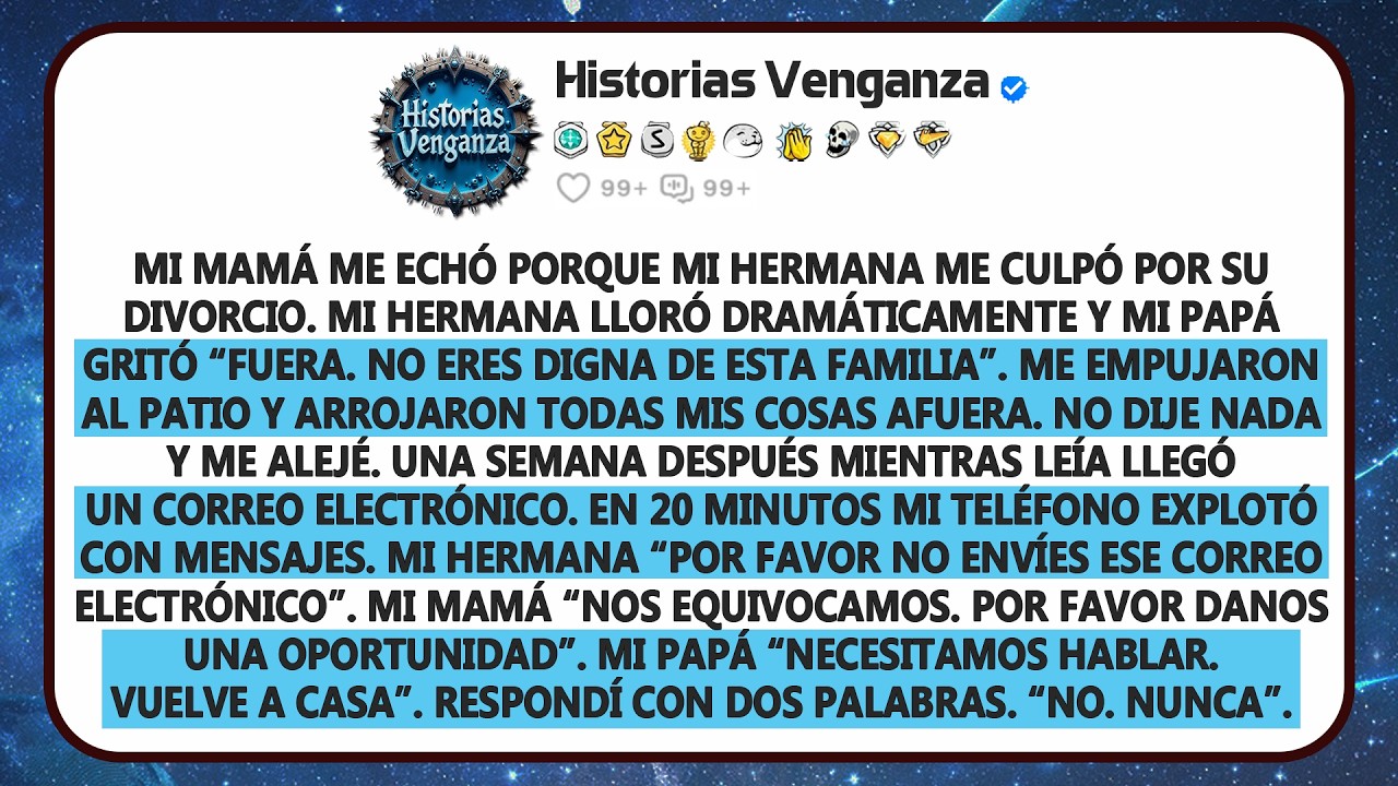 Mi mamá me echó porque mi hermana me culpó por su divorcio luego un correo electrónico cambió todo..