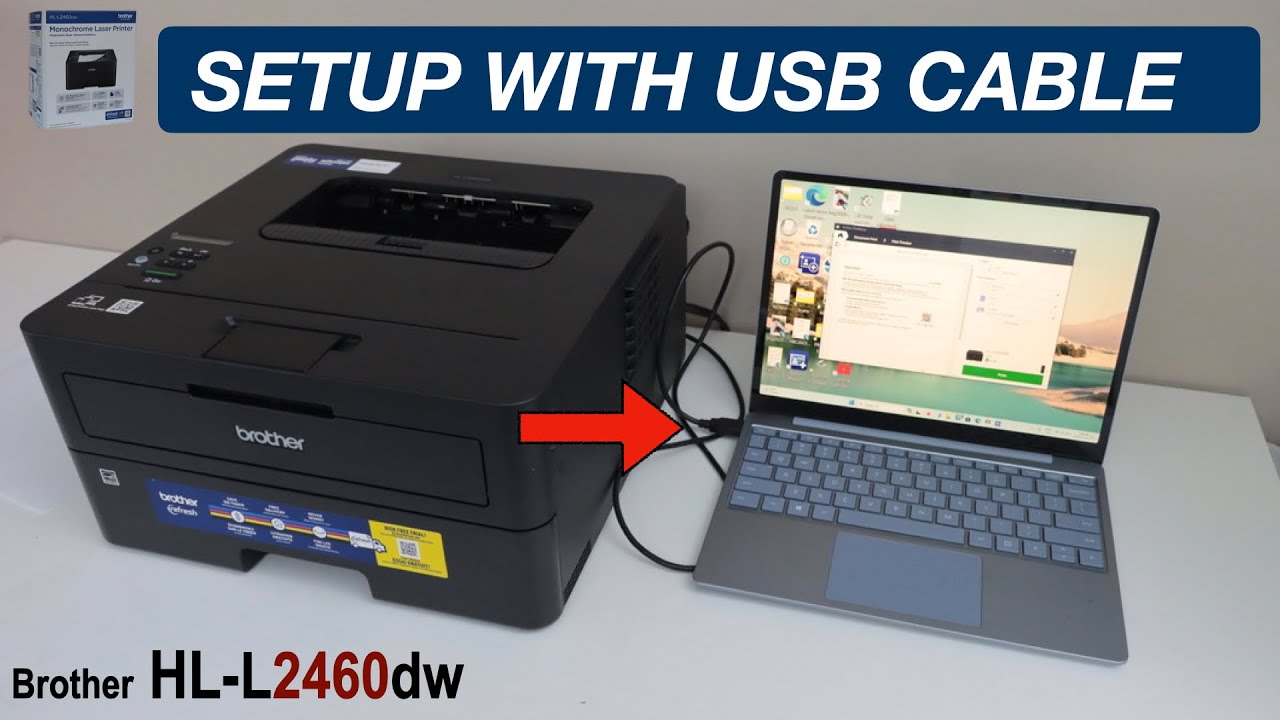 Настройка Brother HL-L2460DW с помощью USB-кабеля и ноутбука с Windows, установка драйверов, прил...