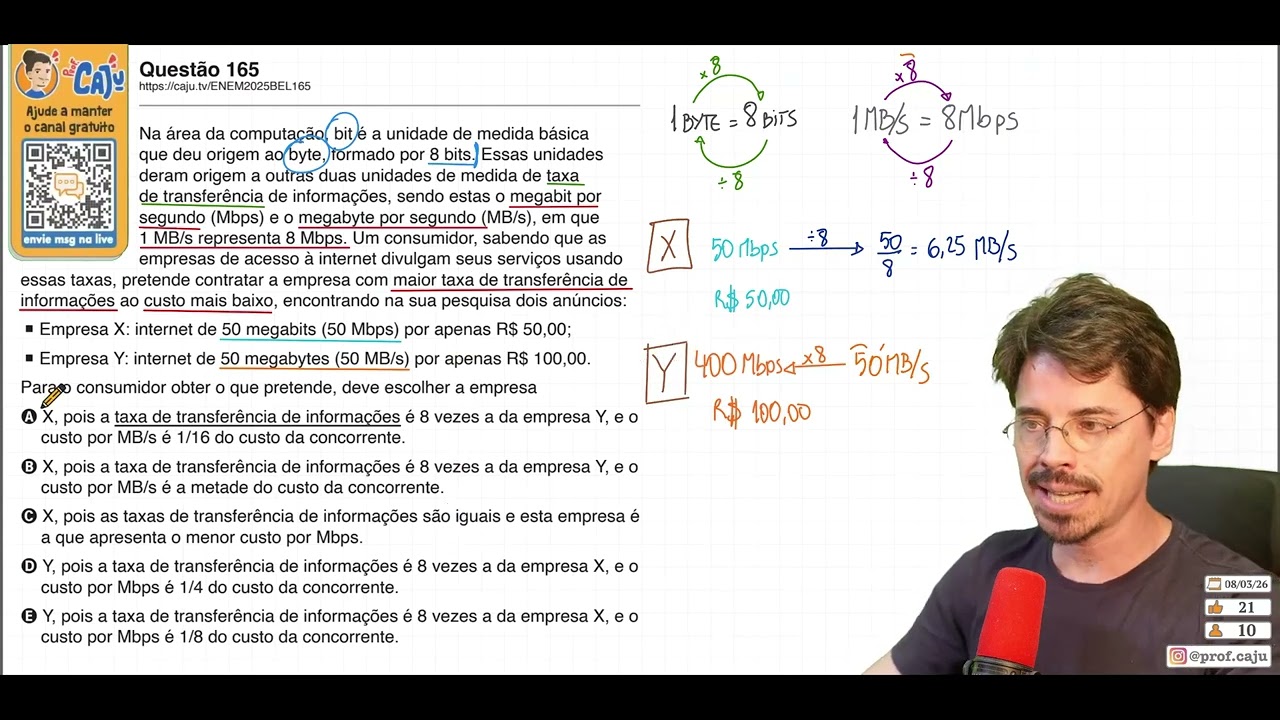 [ENEM 2025 Belém] 165 📘 SISTEMA DE UNIDADES Na área da computação, bit é a unidade de medida básica