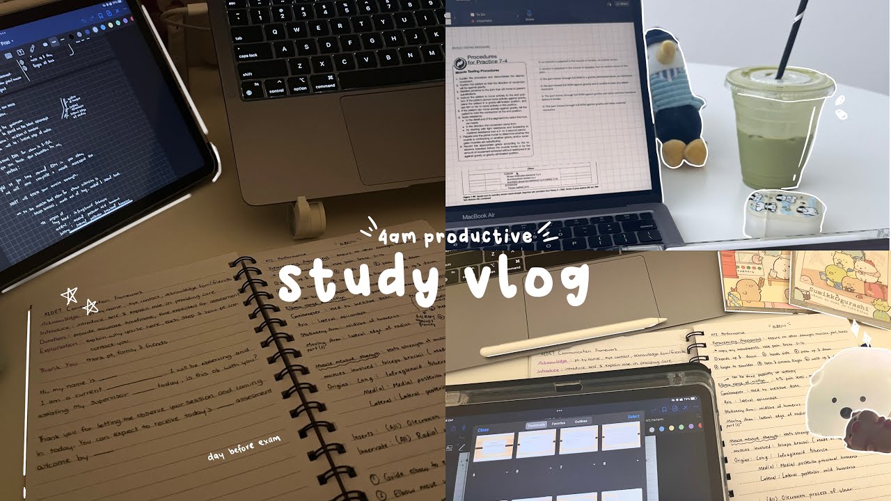 4am productive study vlog 📝🍵 day before exam, early mornings, study cramming, matcha & more