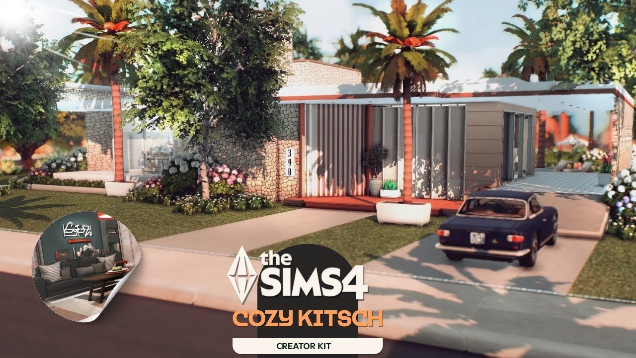The Sims 4 Cozy Kitsch - Mid Century Modern Home - Relaxing Speed Build + (CC Pack) ASMR