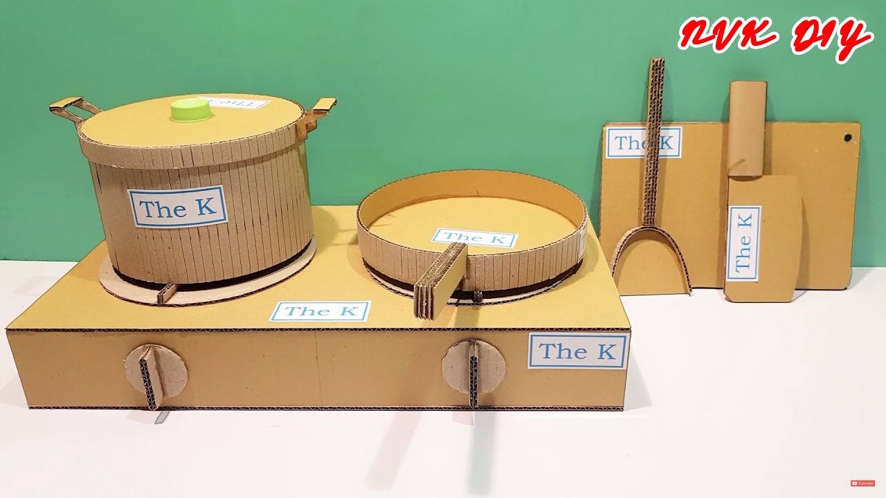 Making Kitchen Utensils (Cooking Pot, Gas Stove and Frying pan) using Cardboard