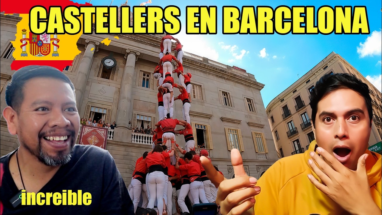 😯CASTELLERS en BARCELONA España😬 Mexicanos reaccionan a españa extranjeros reacción españa