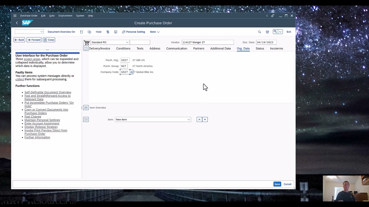 SAP — Создание заказа на закупку (ME21N)