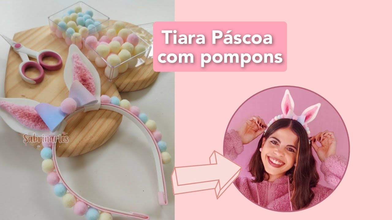 Tiara Páscoa com pompons
