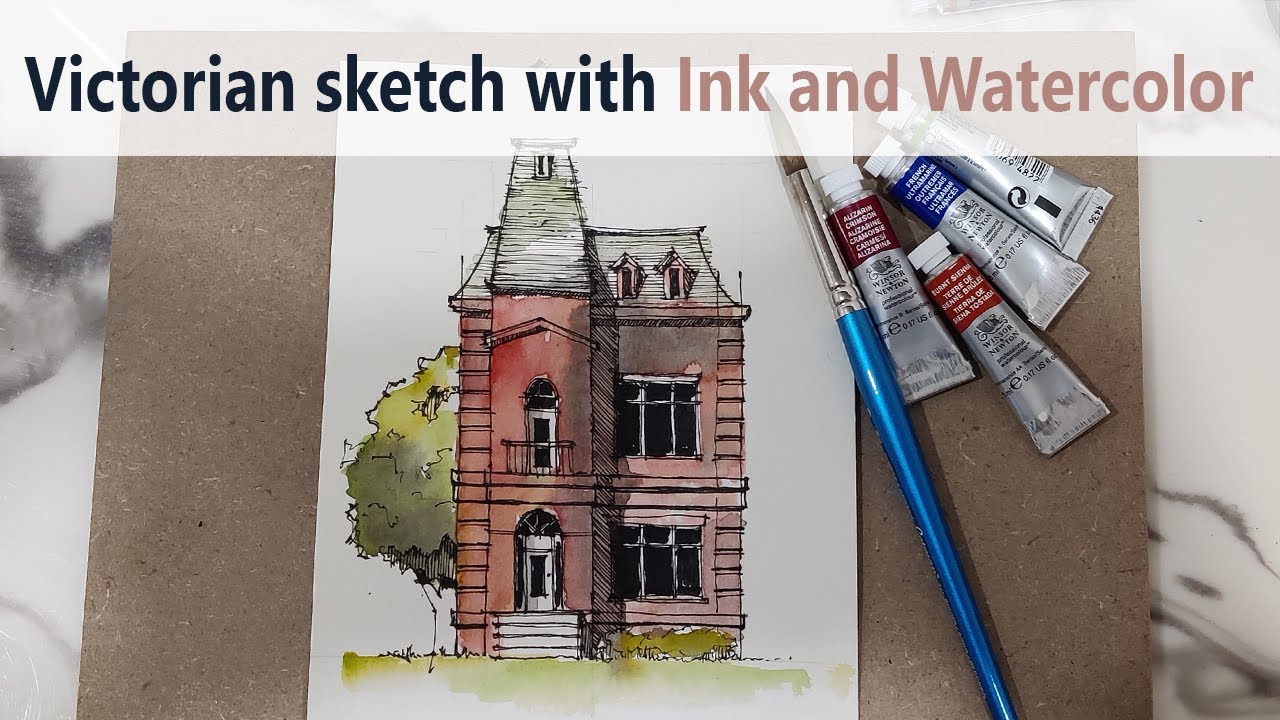 Victorian sketch with ink and watercolor