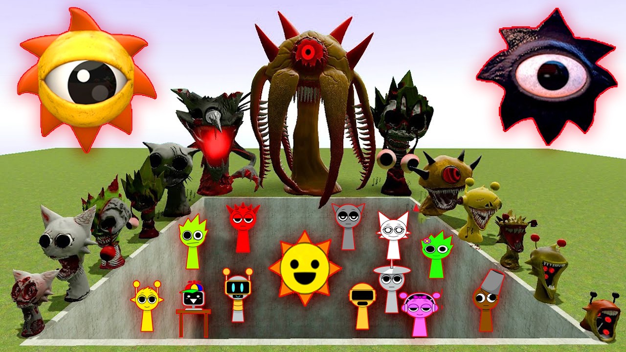 ALL Mr SUN PHASES VS FIRE Mr SUN SPRUNKI PHASE in GIANT HOLE - Garry's Mod