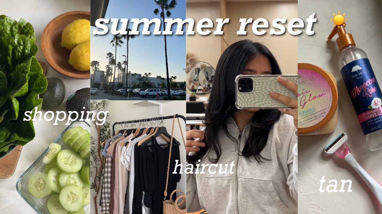 VLOG🍋 summer reset routine (2023) tanning, shopping, new hair cut, healthy habits!