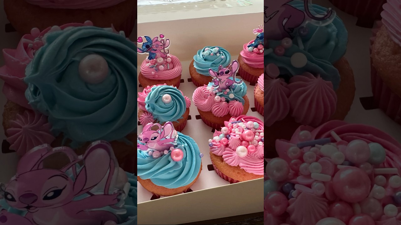 Stitch & Angel cupcakes for my niece🩷💙 #baker #cupcakes #stitch #birthday #cupcakedecorating