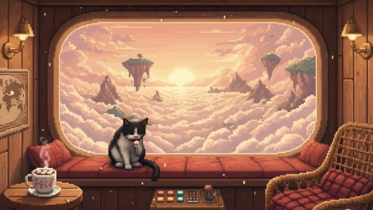 5 Hours of Melancholic Ambient Lo-Fi 🌙 Cozy Sky Cabin with a Quiet Cat