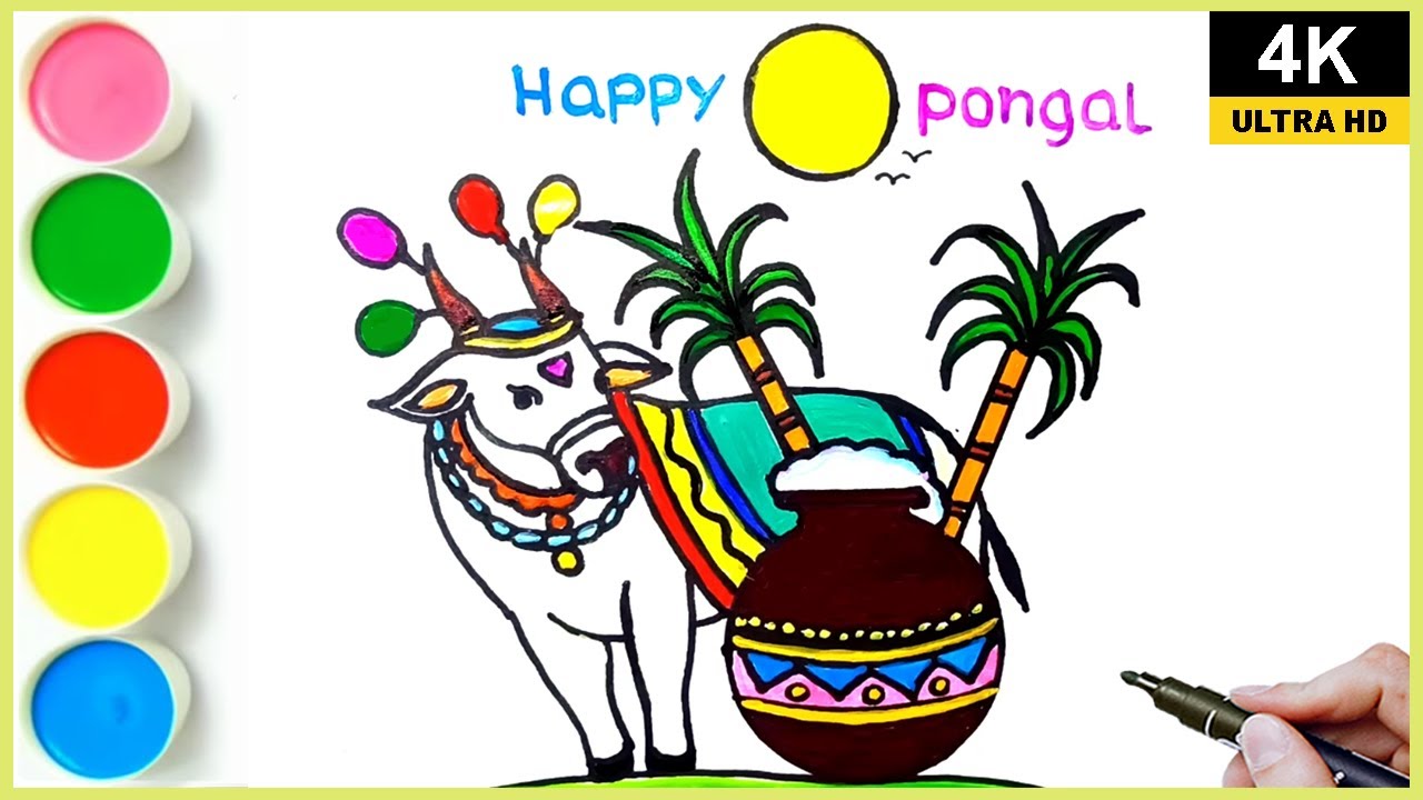 Mattu Pongal Drawing easy #pongal #animals #cow #bull #maatupongal #pongalpot #pot #sugarcane #art
