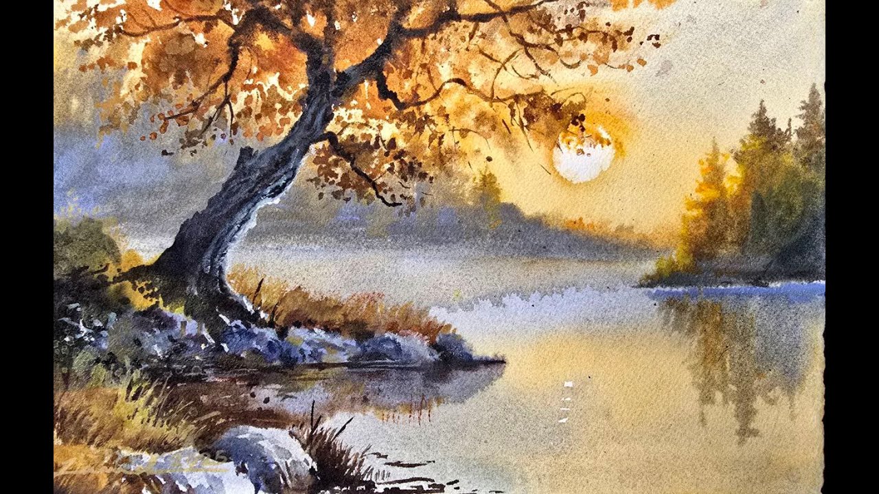 How to Paint a Golden Autumn Sunset in Watercolor