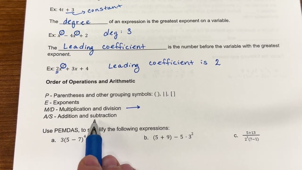 Part 1: Vocabulary and Order of Operations 