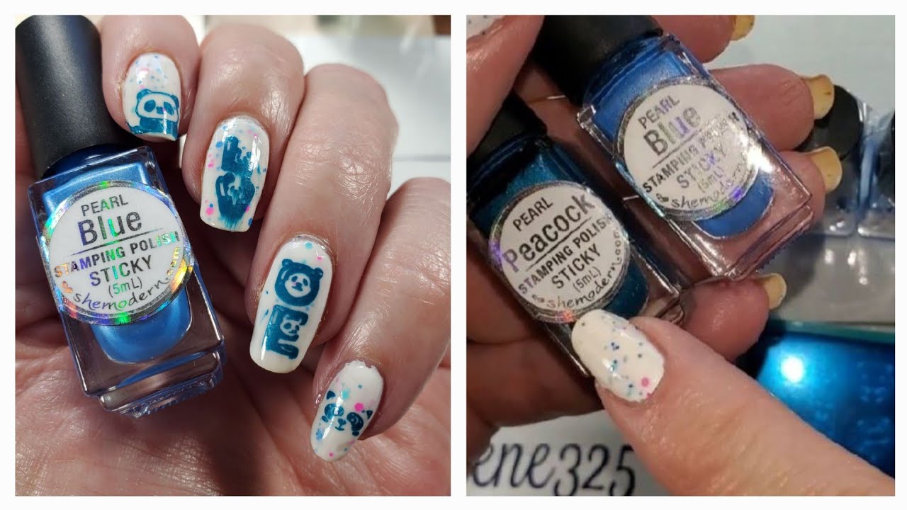 She Modern Blue Sticky Stamping polish, compared with Hit the Bottle and Maniology