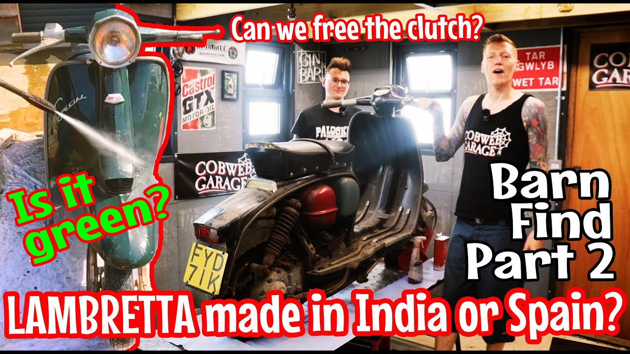 Barn find Lambretta Part 2. Is it Spanish or Indian? Black or Green? Can we free the clutch?
