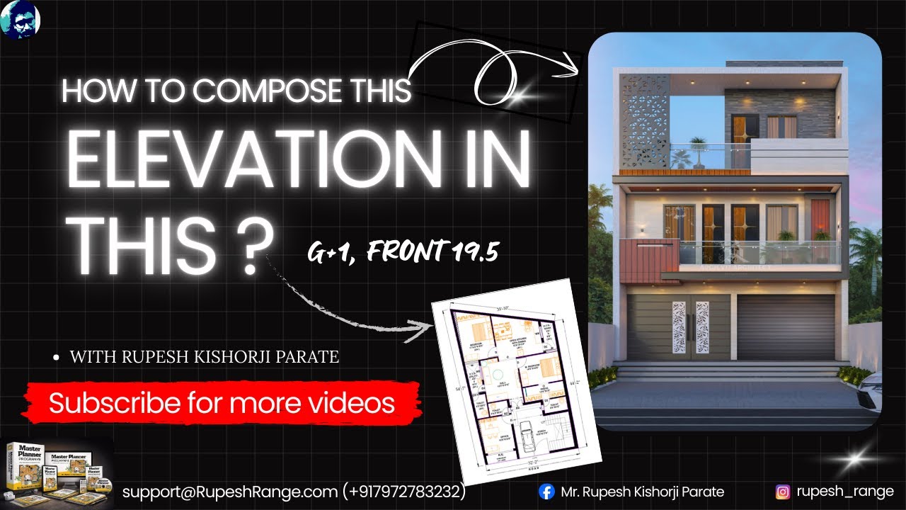 19 5' Front G 1 Elevation Design   LIVE AutoCAD से पूरा Composition   How to design front elevation