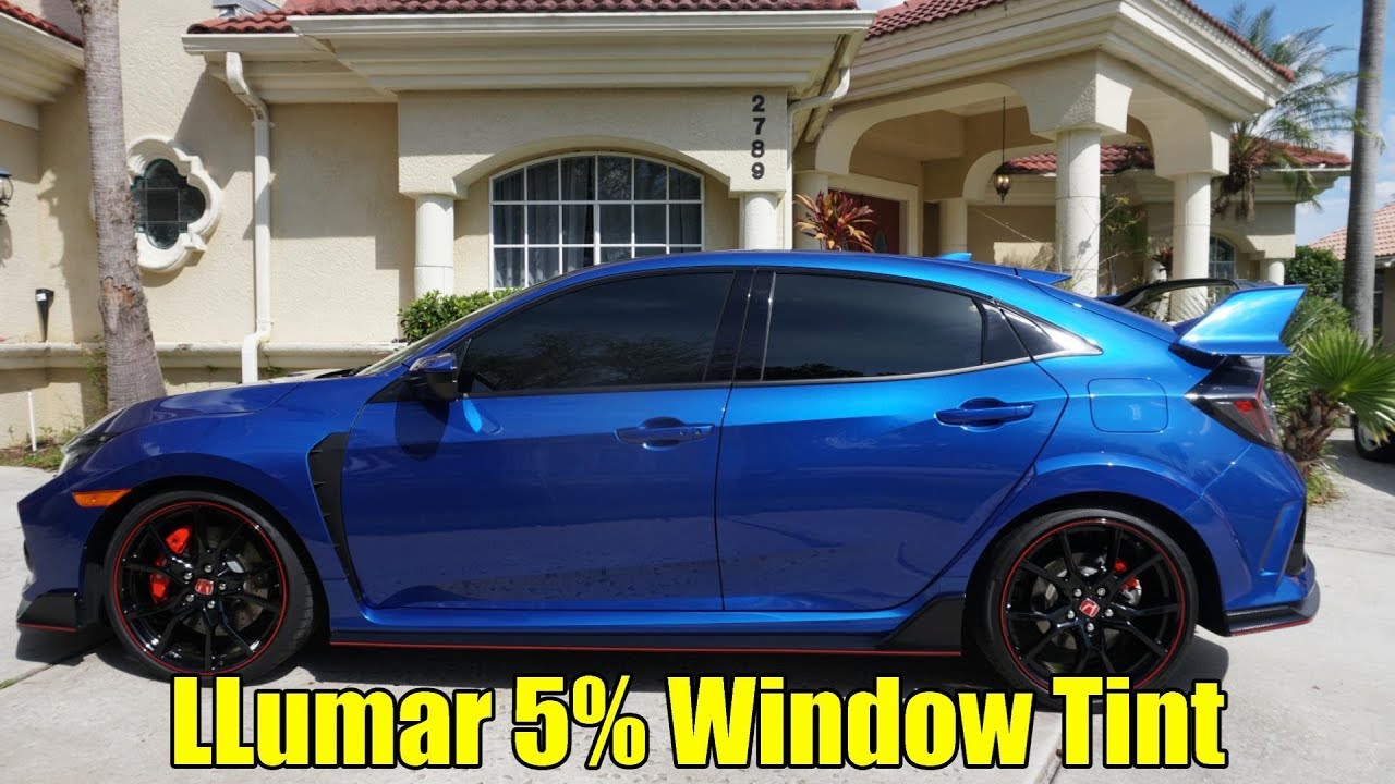 Тонировка LLumar 5% Limo. До и после. Honda Civic Type R 2019 года.