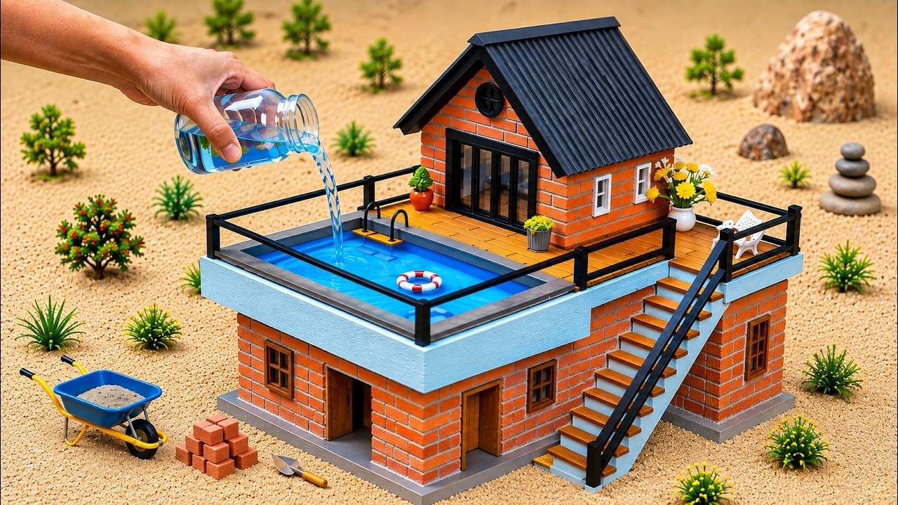 Perfect Mini House &ndash; With a Stunning Pool & Exterior Stairs | DIY Construction Project