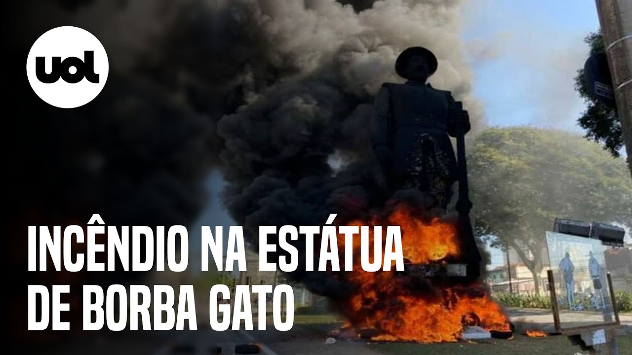 Estátua de Borba Gato é incendiada em São Paulo