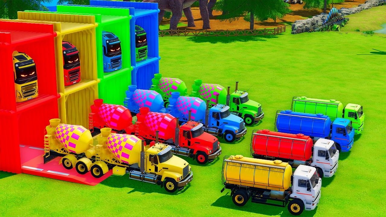 Garage with Colors - ALL MIXER TRUCK WITH DOUBLE FLATBED TRAILER TRUCK, KENWORTH, PAZ, MACK, IVECO