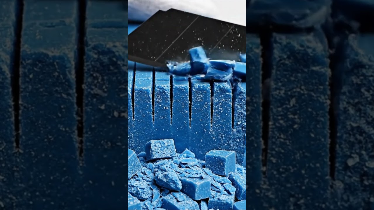 【ASMR】青い固形スライムをザクザク切る快感映像💙✨クセになる心地よい音｜Blue Solid Slime Cutting ASMR