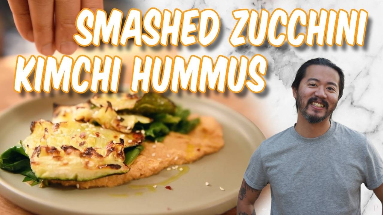 Smashed Zucchini with Kimchi Hummus