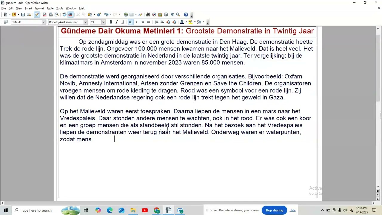 Gündem, Okuma Metinleri 1: Grootste Demonstratie in Twintig Jaar