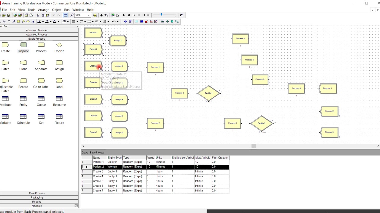 RCBM Hospital Arena Simulation for Assignment 3. Part 1.