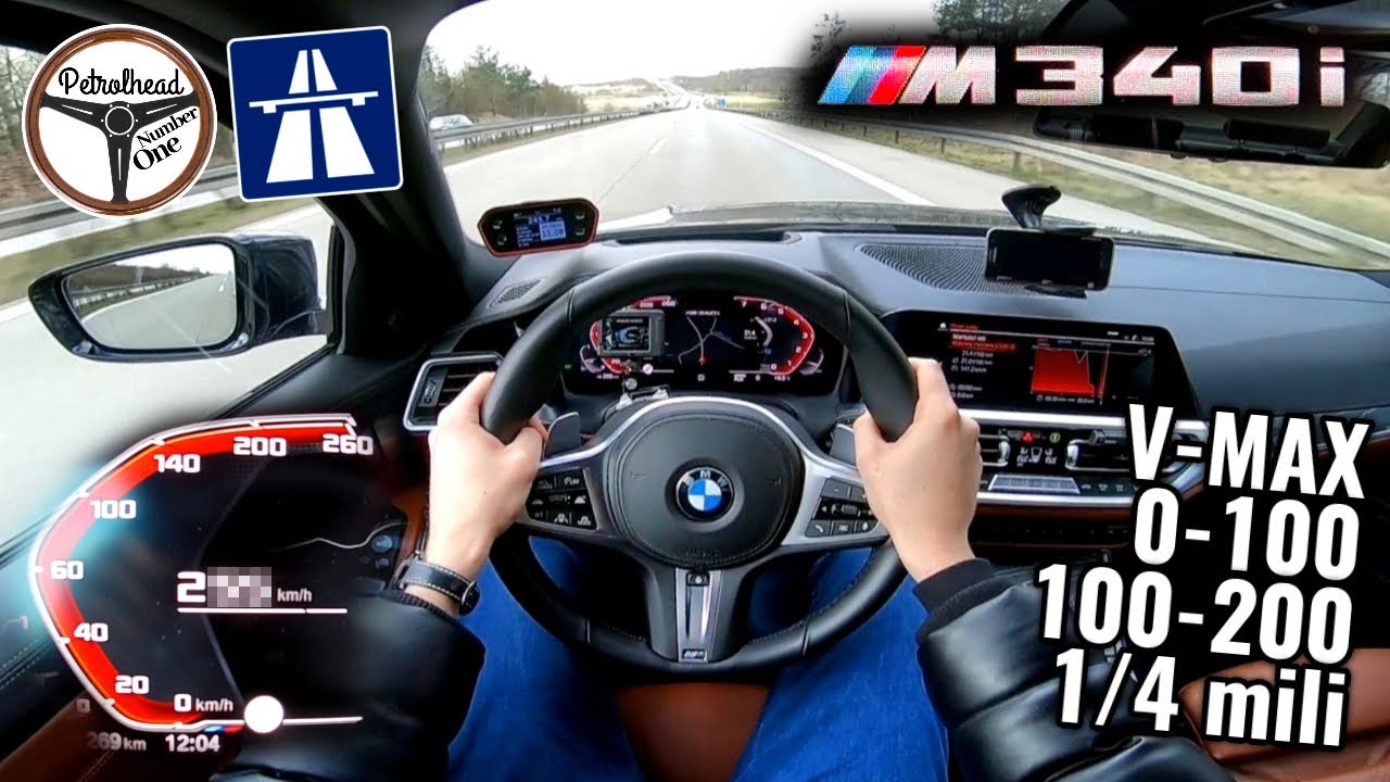 2021 BMW M340i (G20) | V-MAX. Pr&oacute;ba autostradowa. RACEBOX 0-100, 100-200, 1/4 mili.