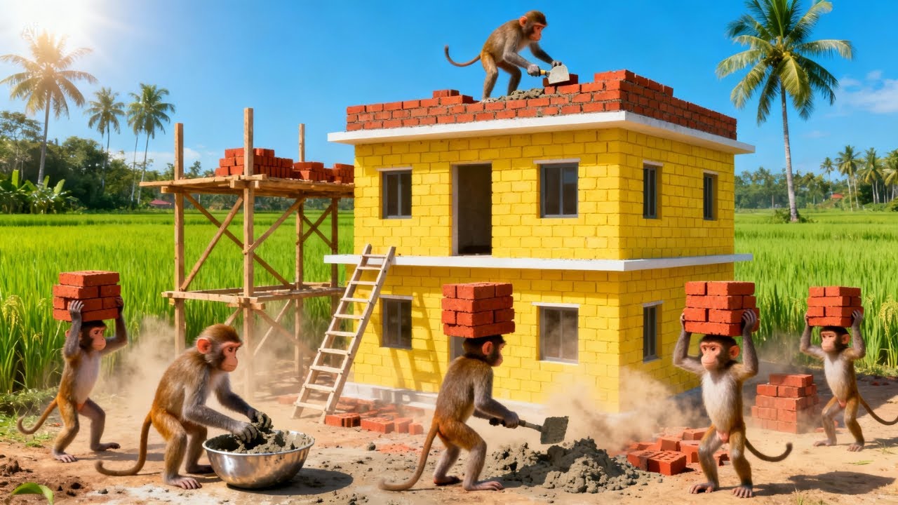 Indian Monkeys Build a Modern Two-Story Dream House | Banorer Ghor (4K)