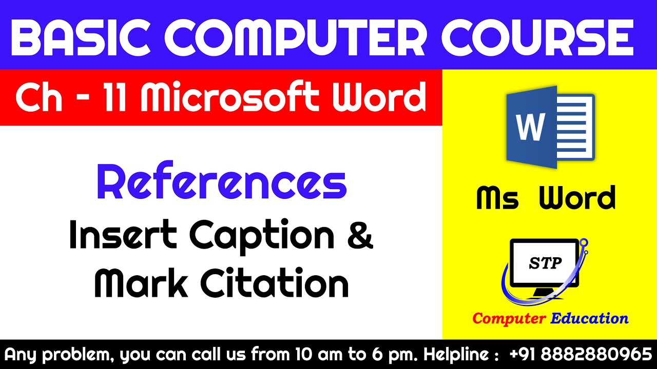 Ms word Chapter - 11 References, Insert Caption & Mark Citation  Basic Computer Course in Hindi