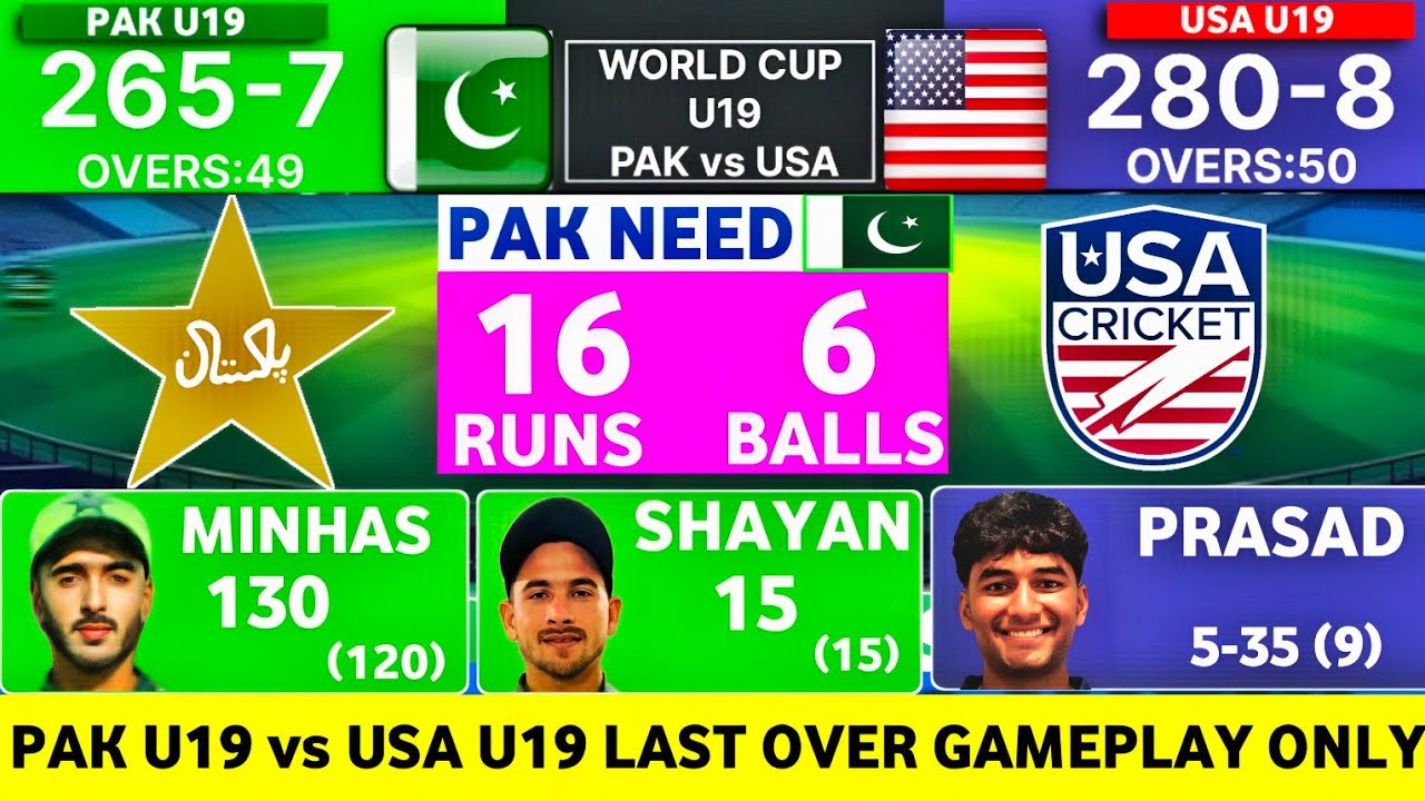 PAK U19 vs USA U19 | World Cup | Last Over Thrilling Gameplay
