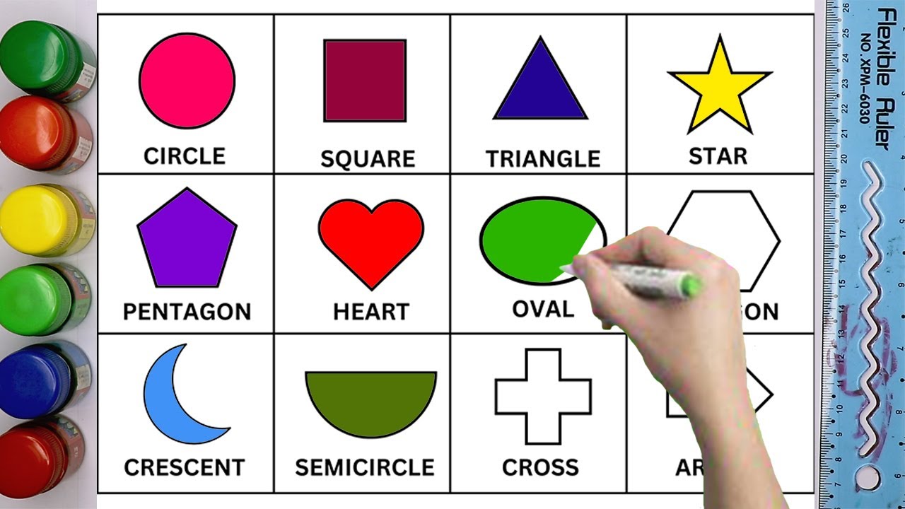 Learn Shapes and colors | Circle, Square, Triangle, Star, Pentagon, Heart, Oval, Hexagon, Crescent,