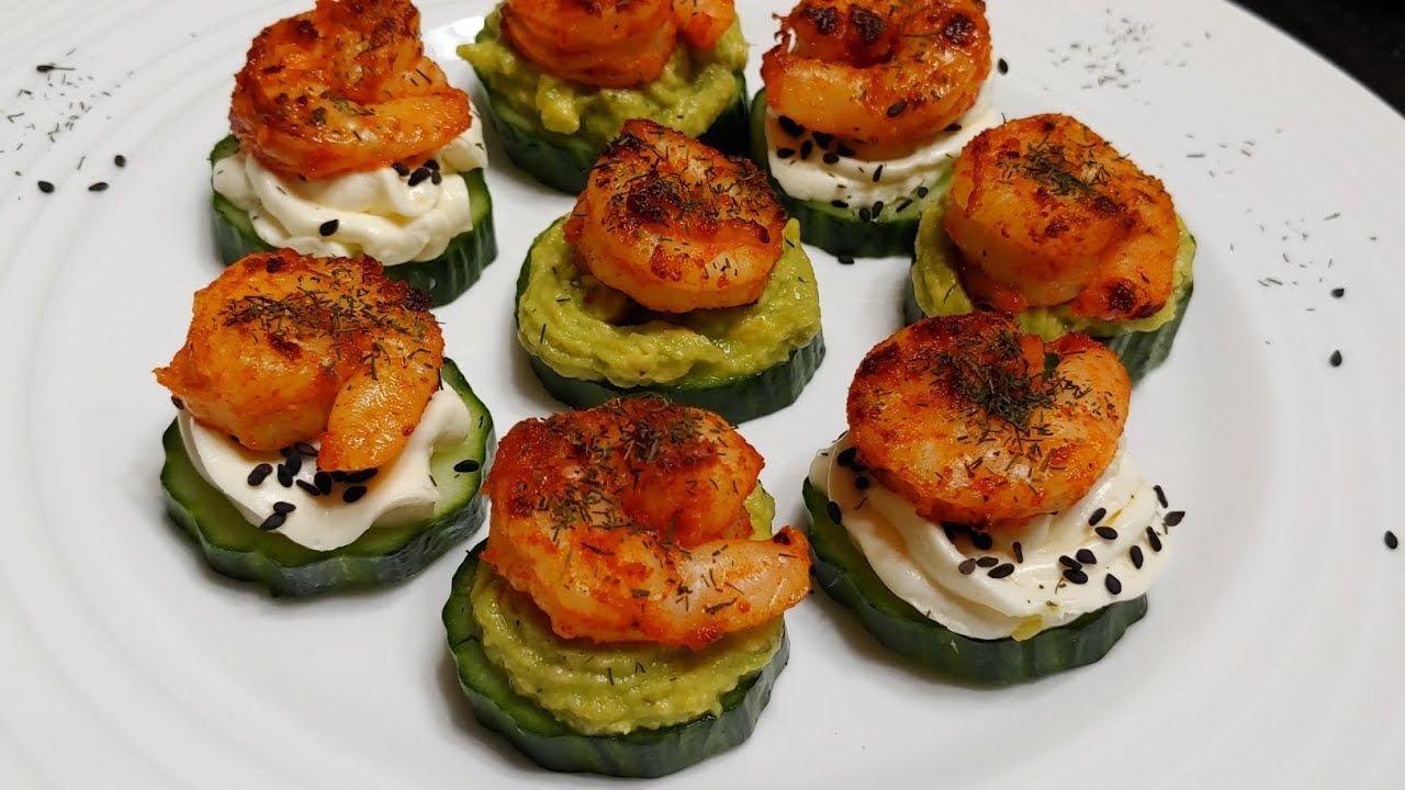 CUCUMBER BITES WITH SHRIMP, AVOCADO AND CREAM CHEESE | SHRIMP APPETIZER RECIPE