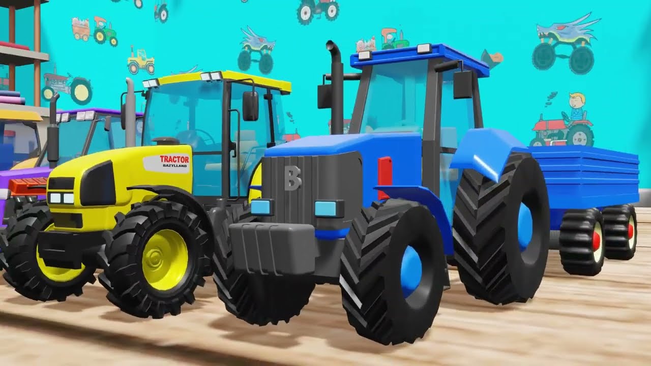 Tractors for Toddlers - See what vehicles are hidden in the colorful Wooden sheds / 30min