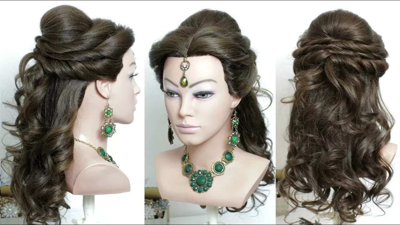 Sophisticated Bridal Hairstyle With Twists And Curls For Long Hair