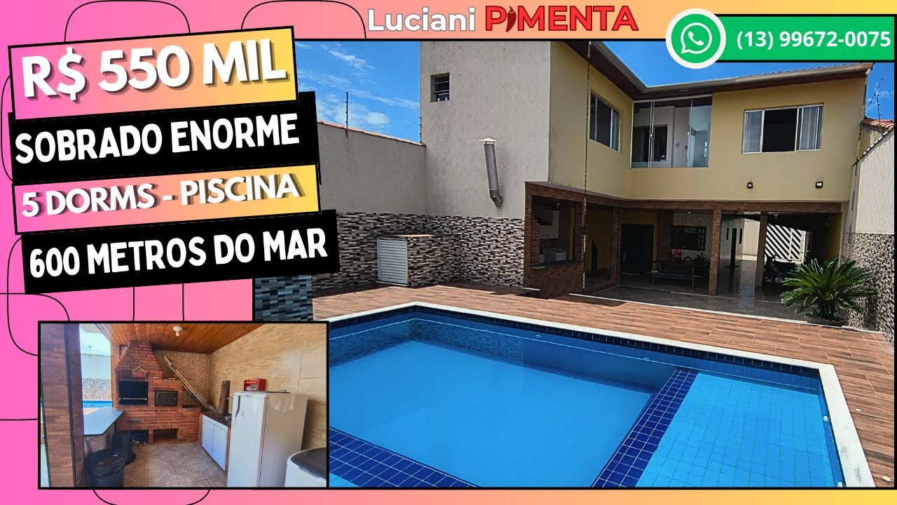 Ref. 419 -(VENDIDA) Sobrado ENORME para venda com 5 dorms em LOTE INTEIRO com PISCINA em itanhaém SP