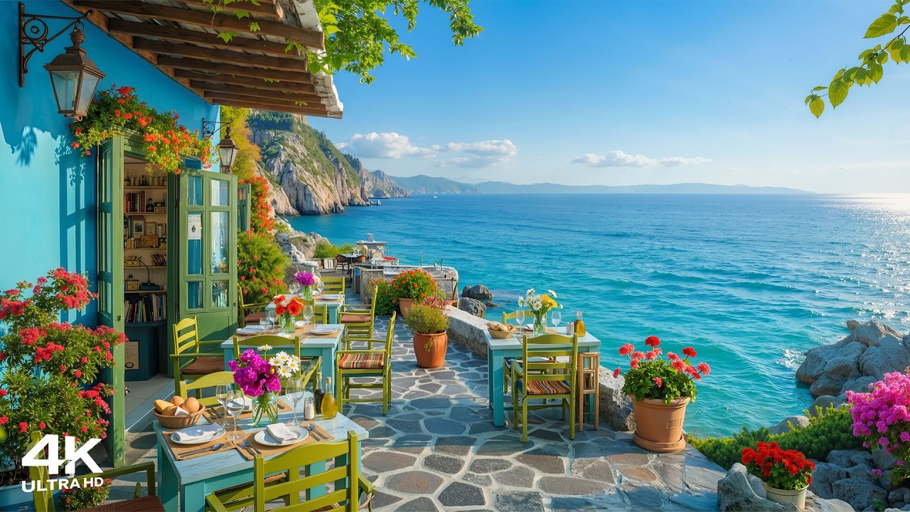 Elegant Morning Jazz at Beach Cafe Ambience ~ Relaxing Bossa Nova Music & Wave Sounds for Good mood