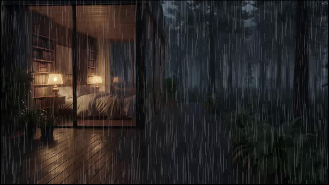 Cozy Forest Cabin at Night 🌲 | Calm rain ambience with continuous rain for stress relief