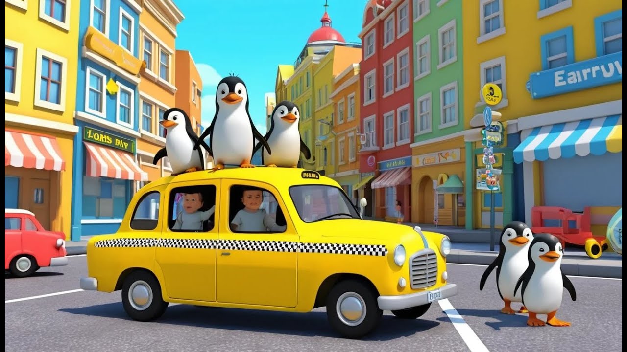 Penguins on Yellow Taxi | Funny City Ride Kids Nursery Rhyme Animation