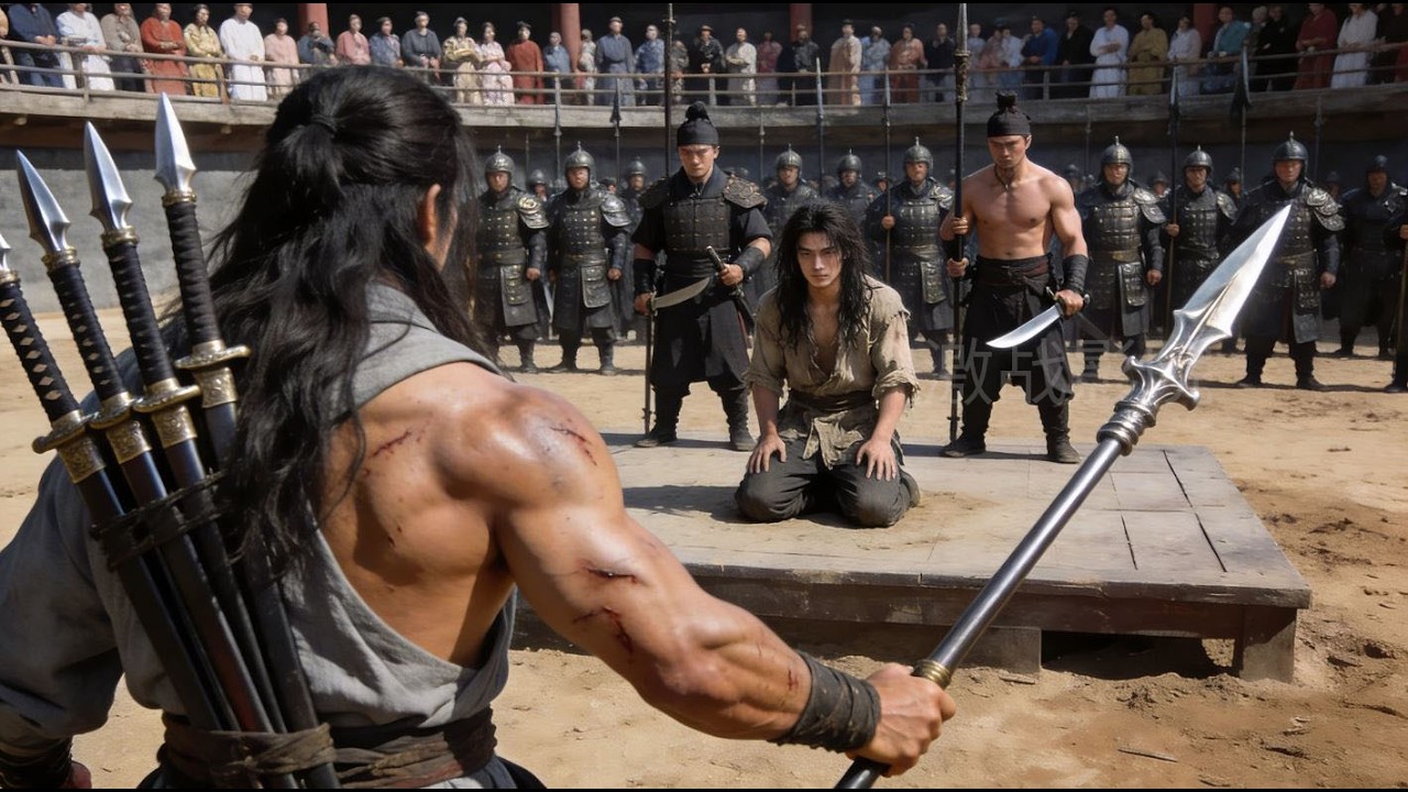 Kung fu movie! A youth wields a spear, six swords on his back, charging alone to save his brothers.