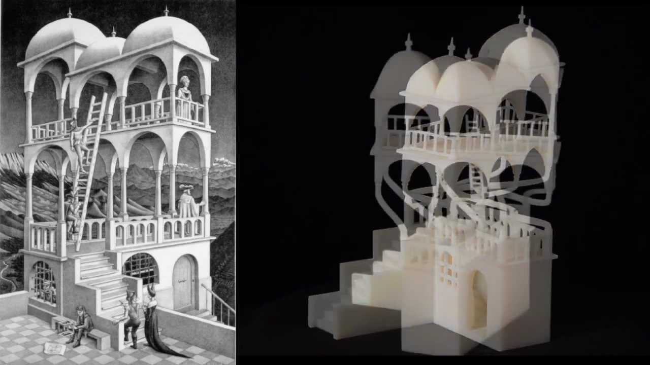 Escher for Real The Belvedere, Waterfall, Necker Cube, Penrose Triangle 3D Printing from Technion